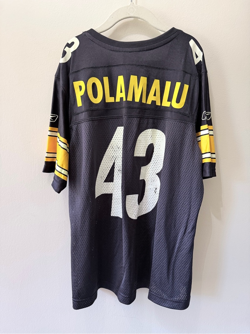 Vintage Pittsburgh Steelers Troy Polamalu Black Jersey Size Medium NFL Reebok 43